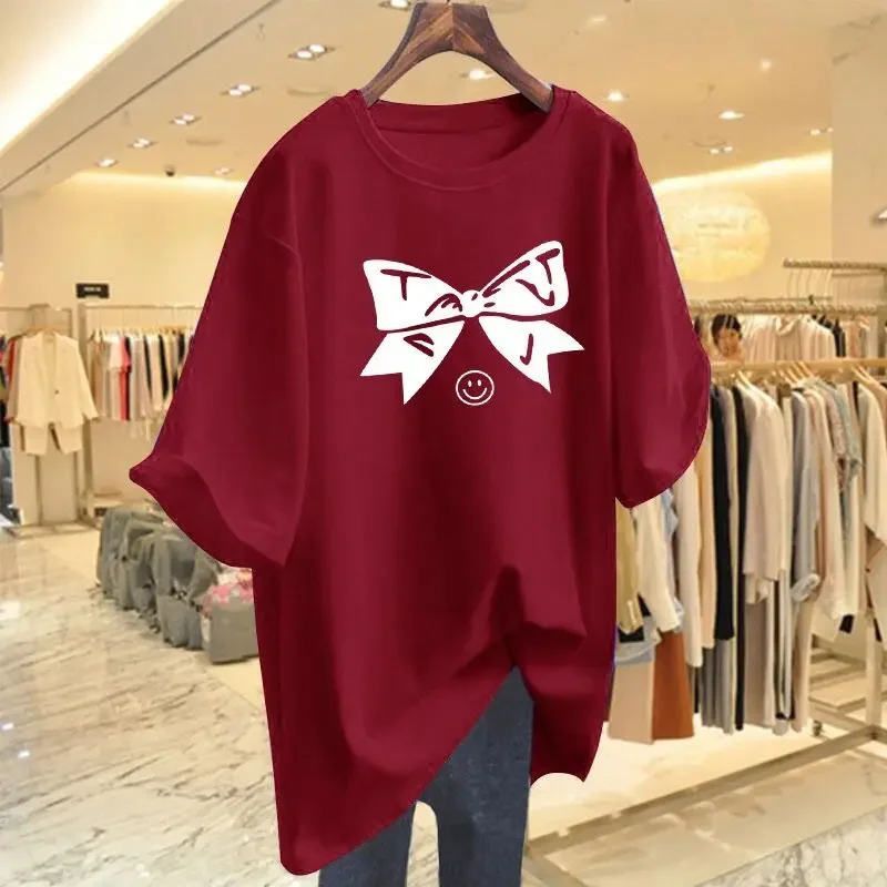 Women Chic Bow Pure Cotton Short Sleeved T-shirt Summer Casual Loose O-Neck Tees Lady Basic Top
Women Chic Bow Pure Cotton Short Sleeved T-shirt Summer Casual Loose O-Neck Tees Lady Basic Top