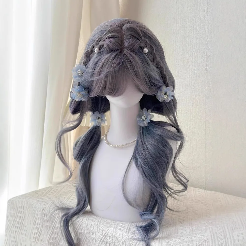 Synthetic Full Head Wig for Women - Misty Blue and Purple Gray Lolita Style with Air Curtain Long Wavy Hair for Cosplay
Synthetic Full Head Wig for Women - Misty Blue and Purple Gray Lolita Style with Air Curtain Long Wavy Hair for Cosplay