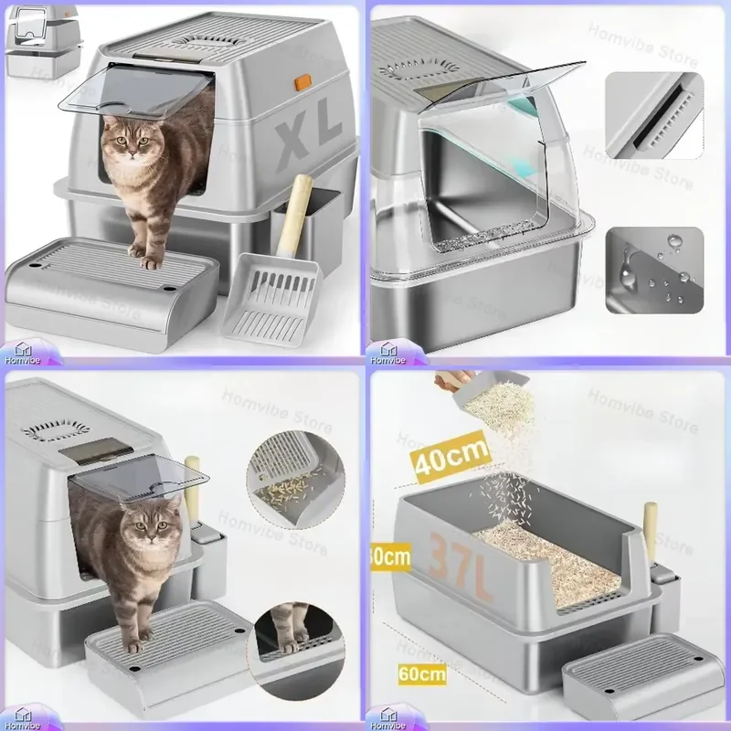 XL Oversized Covered Cat Litter Box Leak Proof Stainless Steel Easy Clean Large Enclosed Removable Metal Litter Pan for Big
XL Oversized Covered Cat Litter Box Leak Proof Stainless Steel Easy Clean Large Enclosed Removable Metal Litter Pan for Big