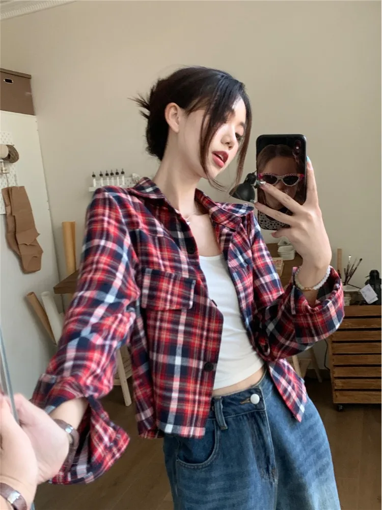 American Retro Red Plaid Long Sleeve Women's Early Autumn Design Sense Shirt Loose Open Cardigan Short Style Top
American Retro Red Plaid Long Sleeve Women's Early Autumn Design Sense Shirt Loose Open Cardigan Short Style Top