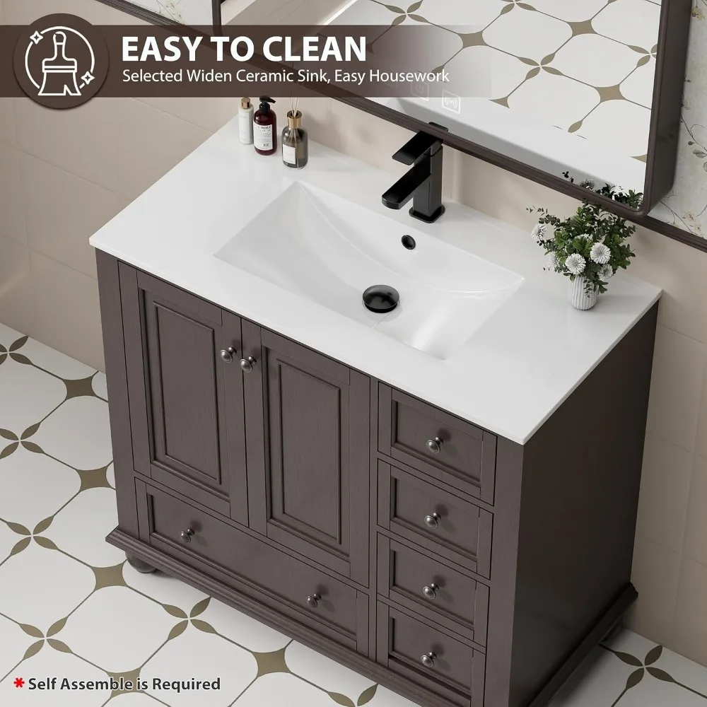 36" Vintage Bathroom Vanity: Painted Solid Wood Sink Combo with Gourd Design & Retro Storage Cabinet
36" Vintage Bathroom Vanity: Painted Solid Wood Sink Combo with Gourd Design & Retro Storage Cabinet