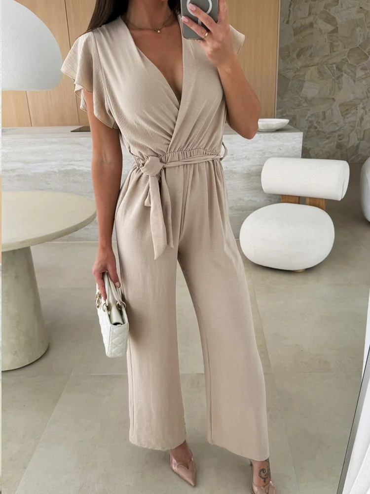 New Fashion Solid Color Short Sleeve Women Jumpsuits Summer Casual V Neck Wide Leg Jumpsuit Woman Summer Clothes Ropa De Mujer
New Fashion Solid Color Short Sleeve Women Jumpsuits Summer Casual V Neck Wide Leg Jumpsuit Woman Summer Clothes Ropa De Mujer