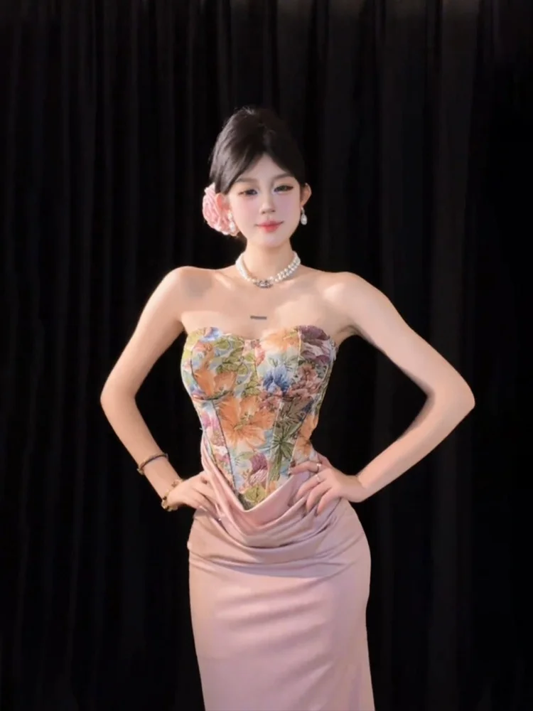 SYJ Comfortable Vintage Oil Painting Fishbone Strapless Dress Slimming Long Gown for Plump Women High Waist A-Line Skirt
SYJ Comfortable Vintage Oil Painting Fishbone Strapless Dress Slimming Long Gown for Plump Women High Waist A-Line Skirt
