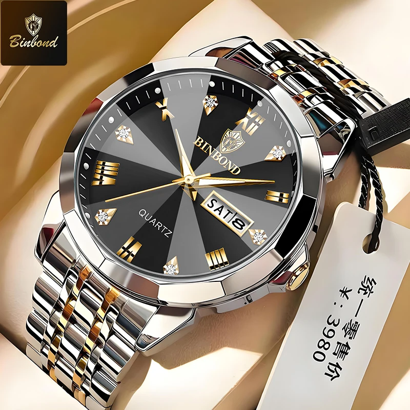 BINBOND Men Watch Date Week Fashion Watch Men Original Waterproof Quartz Movement Watch Luminous Dual Calendar Quartz Wristwatch
BINBOND Men Watch Date Week Fashion Watch Men Original Waterproof Quartz Movement Watch Luminous Dual Calendar Quartz Wristwatch