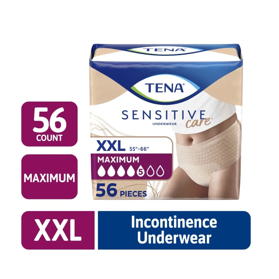Sensitive Care Maximum Incontinence Underwear, XXL, 56 count Waist size 55in-66in
Sensitive Care Maximum Incontinence Underwear, XXL, 56 count Waist size 55in-66in