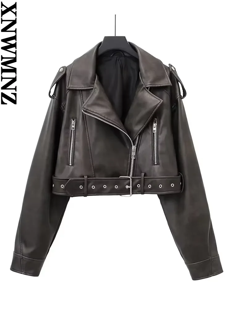 XNWMNZ autumn winter Woman Faux Leather Jacket Chic Vintage Short Lapel Zipper Belt Biker Coats Fashion Streetwear Mujer Tops
XNWMNZ autumn winter Woman Faux Leather Jacket Chic Vintage Short Lapel Zipper Belt Biker Coats Fashion Streetwear Mujer Tops
