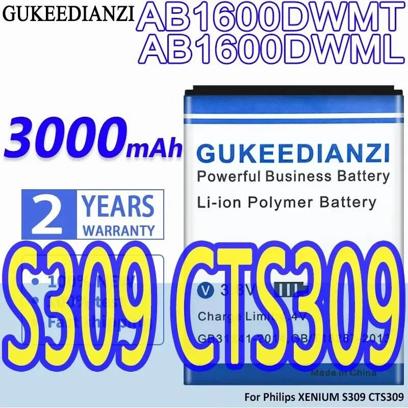 Mobile Phone Battery 3000Mah AB1600DWMT AB1600DWML Premium Replacement For Philips Xenium S309 CTS309
Mobile Phone Battery 3000Mah AB1600DWMT AB1600DWML Premium Replacement For Philips Xenium S309 CTS309