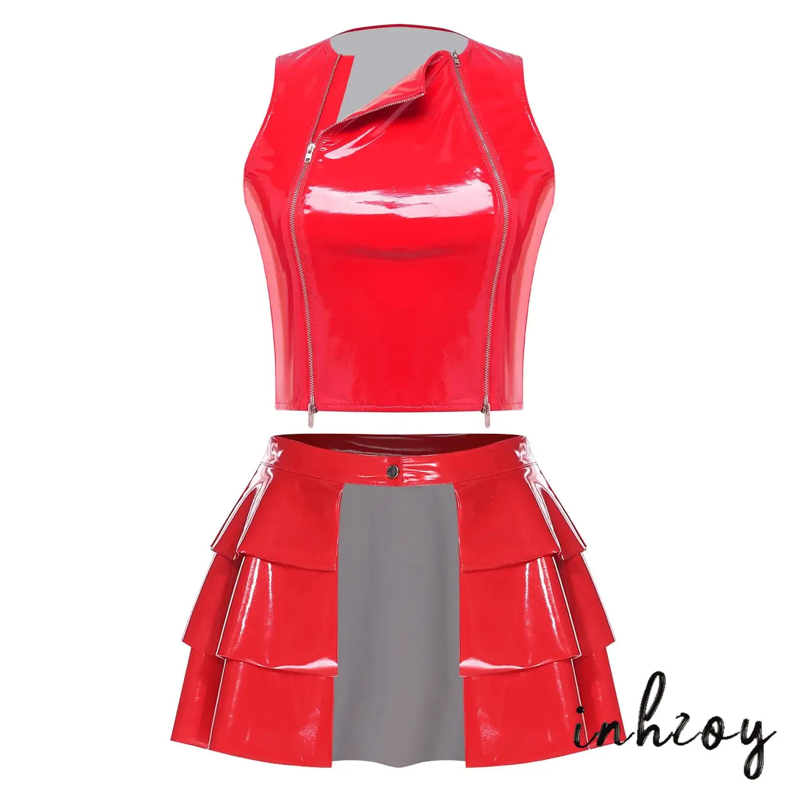 Glossy PU Crop Top And Ruffled Skirt Set for Women Front Dual Zippers Sleeveless Vest Tank Top and Miniskirt Jazz Streetwear
Glossy PU Crop Top And Ruffled Skirt Set for Women Front Dual Zippers Sleeveless Vest Tank Top and Miniskirt Jazz Streetwear