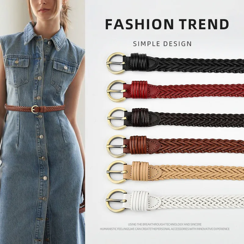 Western Braided Leather Bran Paper Round Gold Pin Buckle Women Belt Fashion Woven No Holes Belt for Ladies
Western Braided Leather Bran Paper Round Gold Pin Buckle Women Belt Fashion Woven No Holes Belt for Ladies