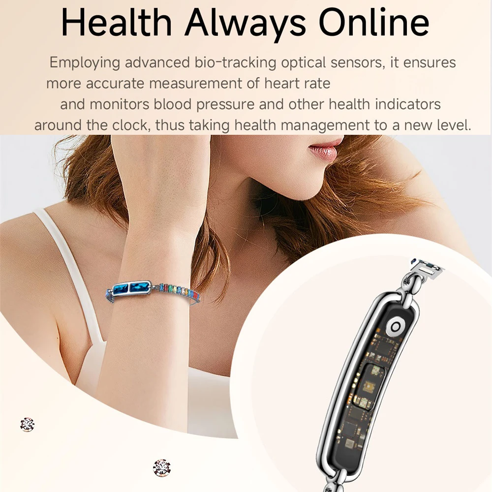 Inlaid With Diamonds Smart Bracelet Woman Sports Health Ms. Bluetooth Wristband Female Physiological Cycle Sleep Health Monitor
Inlaid With Diamonds Smart Bracelet Woman Sports Health Ms. Bluetooth Wristband Female Physiological Cycle Sleep Health Monitor