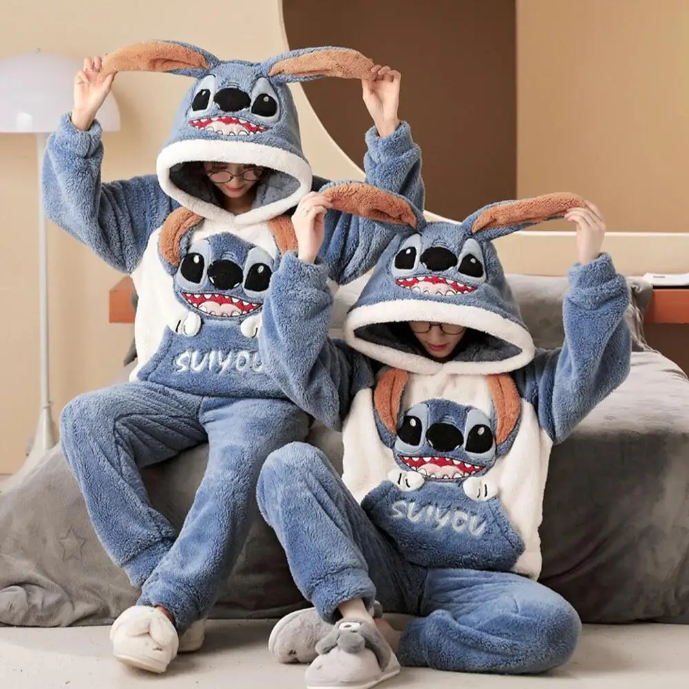 Cartoon Stitch Winter Pajamas Set Disney Couple Coral Fleece Men Women's Long Sleeved Hooded Flannel Thick Warm Homeclothes Suit
Cartoon Stitch Winter Pajamas Set Disney Couple Coral Fleece Men Women's Long Sleeved Hooded Flannel Thick Warm Homeclothes Suit