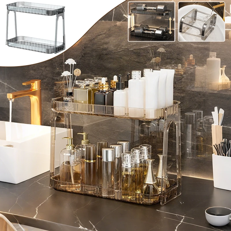 Light Luxury Double-Layer Vanity Storage Rack Large Capacity Spacesaving Storage Box for Makeup Perfect for Bathroom and Bedroom 
Light Luxury Double-Layer Vanity Storage Rack Large Capacity Spacesaving Storage Box for Makeup Perfect for Bathroom and Bedroom