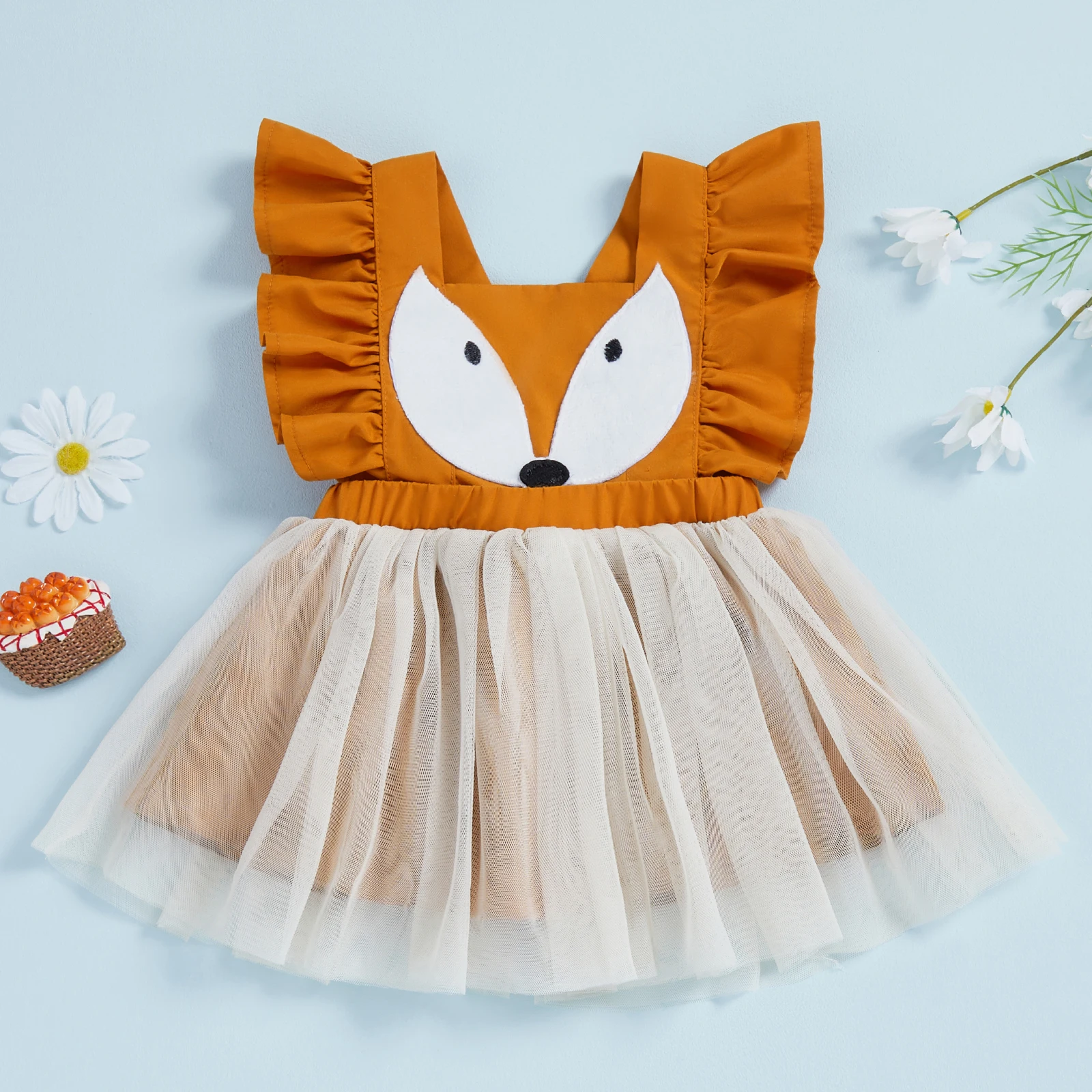 SUNSIOM Baby Girl Tulle Patchwork Dress Cartoon Fox Print Flutter Sleeve Square Neck A-Line Dress
SUNSIOM Baby Girl Tulle Patchwork Dress Cartoon Fox Print Flutter Sleeve Square Neck A-Line Dress