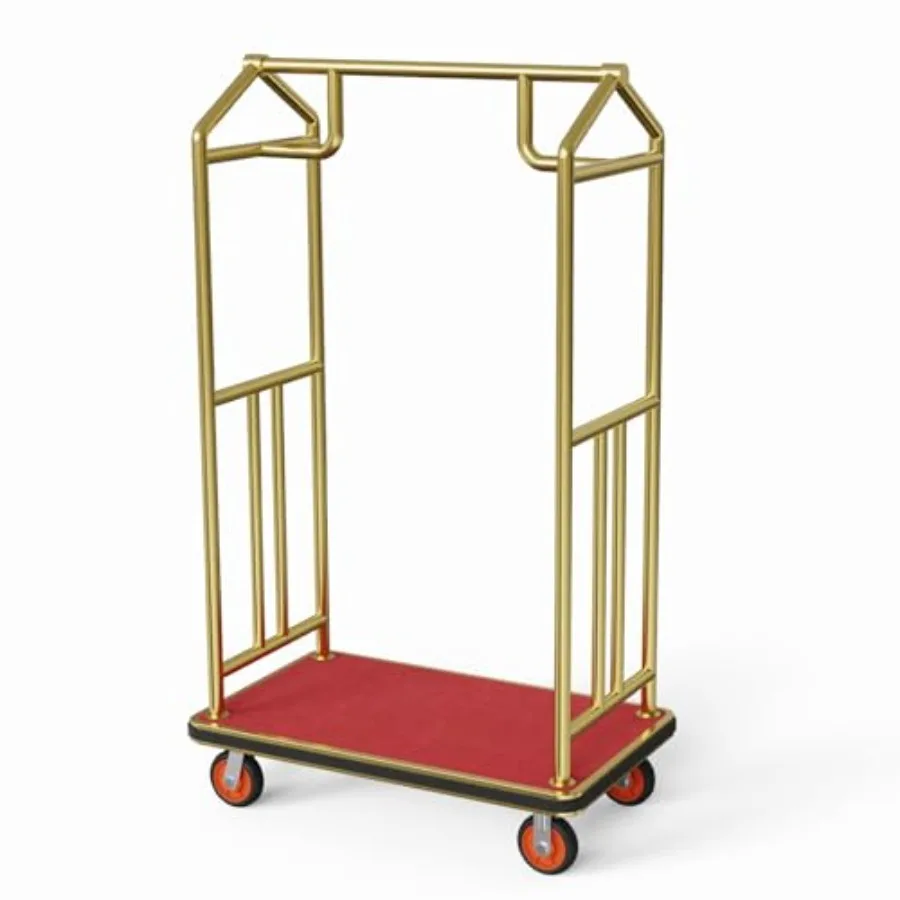 Gold Hotel Luggage Cart, 42"x24" Bellman Cart with Baffle Guardrail and 6In Caster Weight Capacity Up to 850LBS Provide Conveni
Gold Hotel Luggage Cart, 42"x24" Bellman Cart with Baffle Guardrail and 6In Caster Weight Capacity Up to 850LBS Provide Conveni