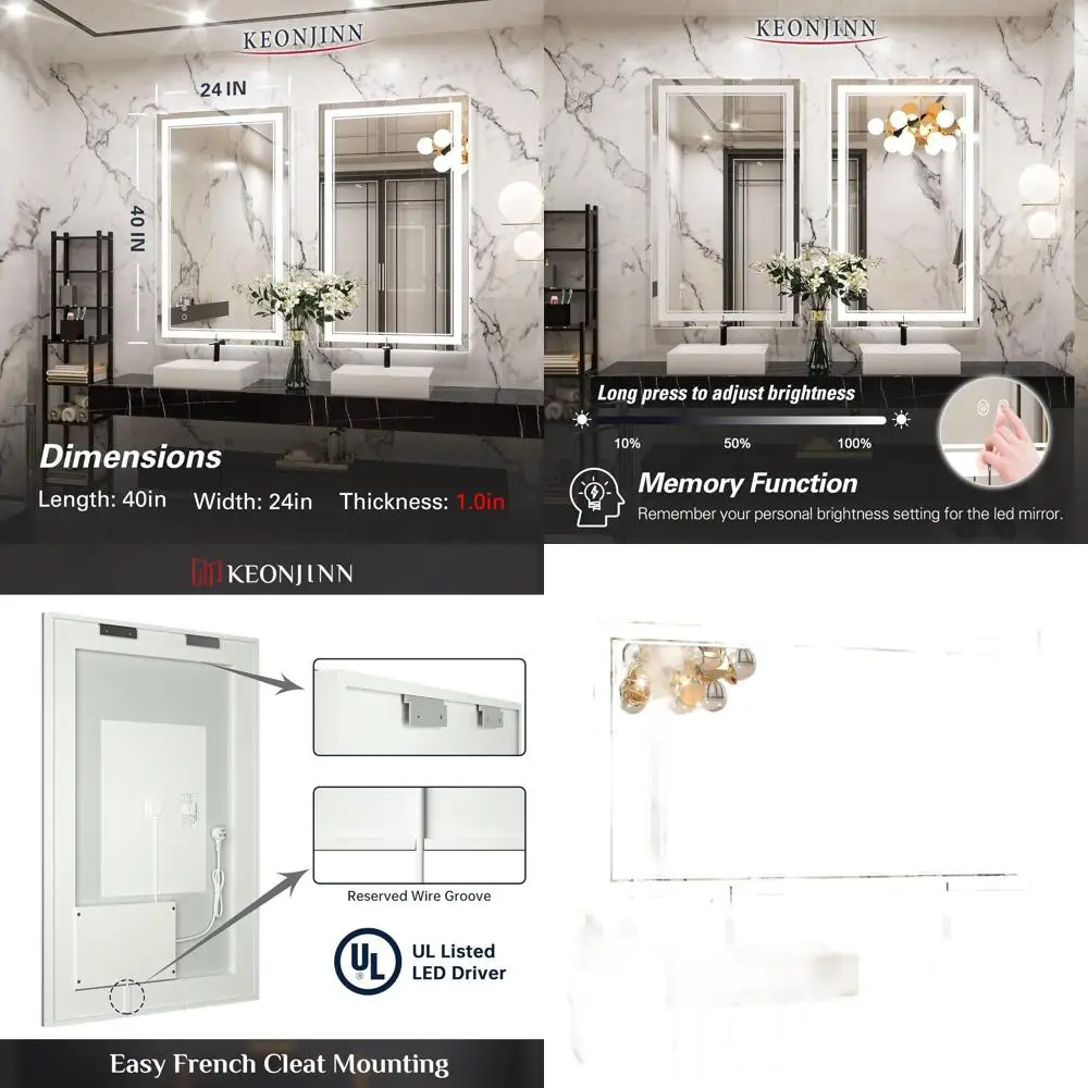 Зеркало для макияжа с подсветкой, 40 x 24 дюйма, светодиодная подсветка, закаленное стекло, сертифицировано UL, защита от запотевания, 6000K, регулировка яркости, память, простая установка
Зеркало для макияжа с подсветкой, 40 x 24 дюйма, светодиодная подсветка, закаленное стекло, сертифицировано UL, защита от запотевания, 6000K, регулировка яркости, память, простая установка