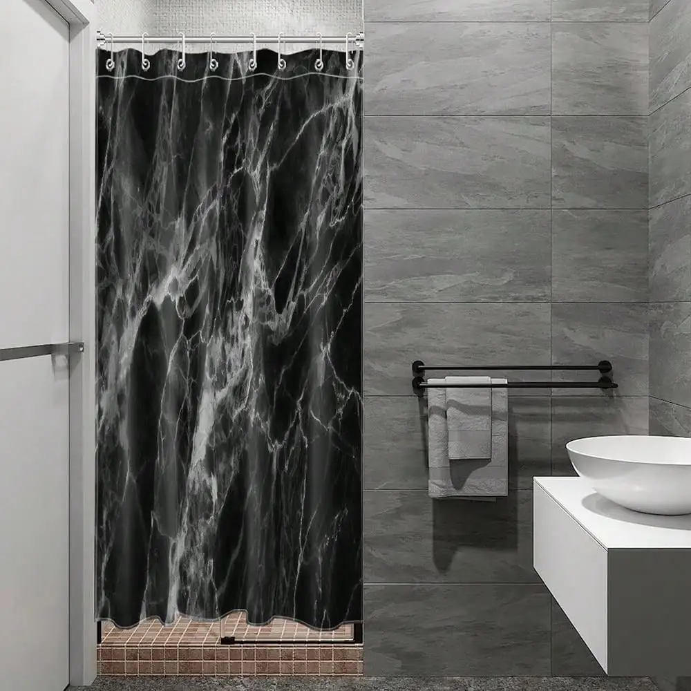 Small Stall Half Size Shower Curtain Liner, 48 X 68 Inch, Black And Grey Marble Texture Narrow Shower Curtain Set With Hooks
Small Stall Half Size Shower Curtain Liner, 48 X 68 Inch, Black And Grey Marble Texture Narrow Shower Curtain Set With Hooks