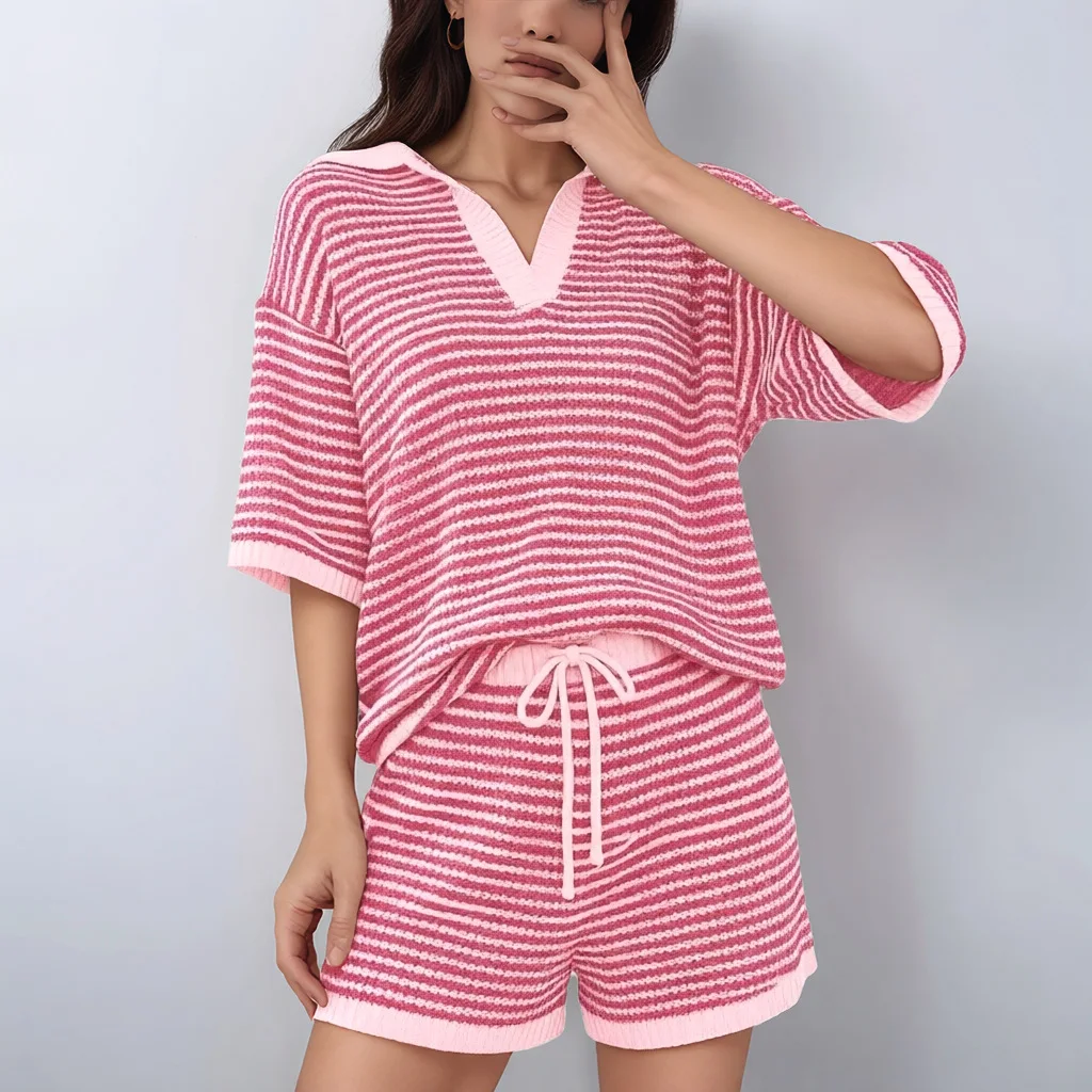 Fashion 2 Piece Short Sets Outfits Women's Casual Sweater Knitted Shorts Suit Summer Fall New Short Sleeve V Neck Tops+ Shorts
Fashion 2 Piece Short Sets Outfits Women's Casual Sweater Knitted Shorts Suit Summer Fall New Short Sleeve V Neck Tops+ Shorts