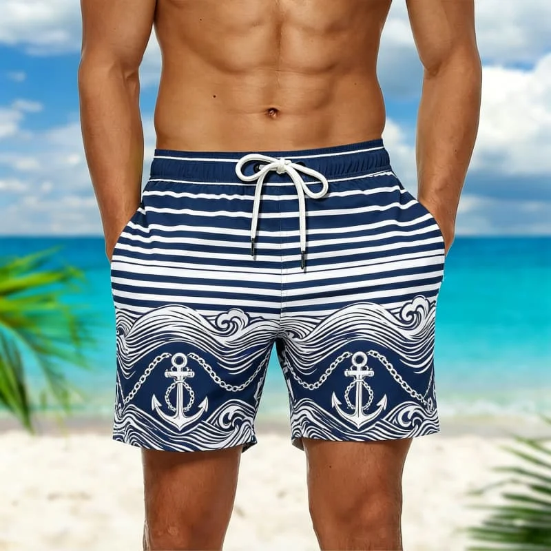 Men's Nautical & Tropical Stripe Print Casual Shorts, for trips, beach bonfires, casual events and daily summer styles.
Men's Nautical & Tropical Stripe Print Casual Shorts, for trips, beach bonfires, casual events and daily summer styles.