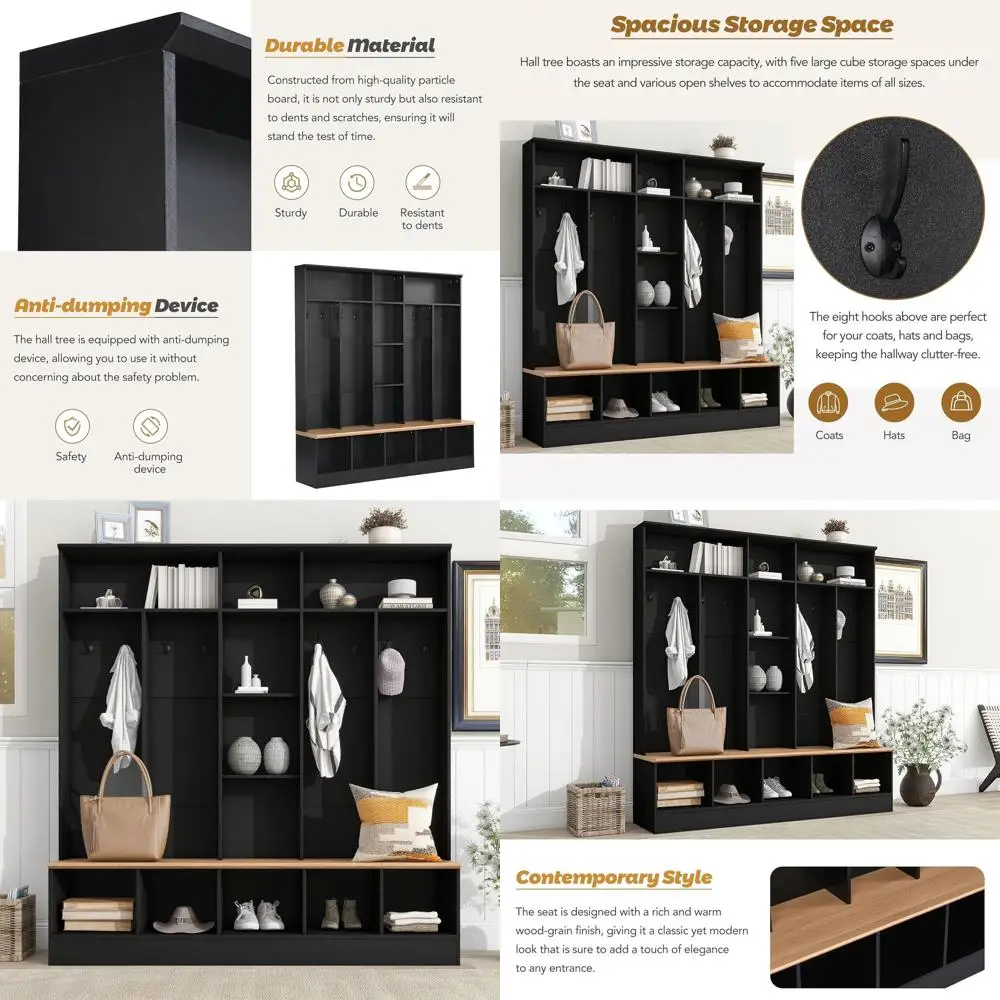 Широкая скамья-тумба для прихожей с обувницей, модульным хранением и 8 крючками для одежды
Широкая скамья-тумба для прихожей с обувницей, модульным хранением и 8 крючками для одежды