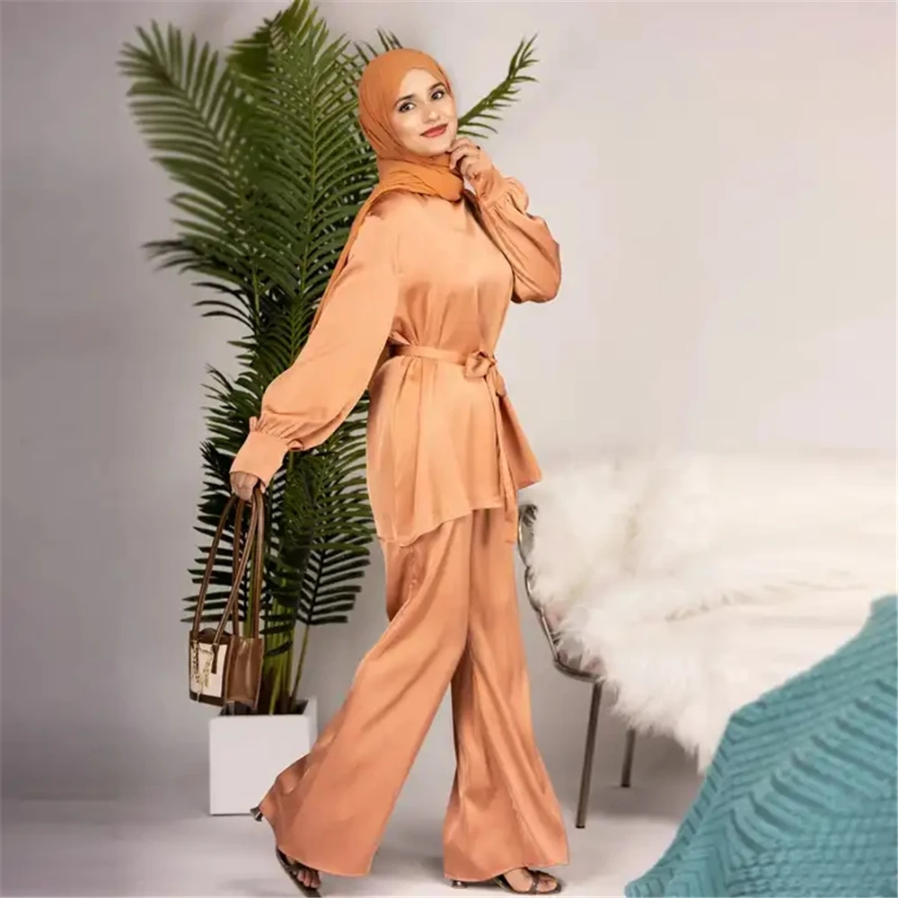 Muslim Two Piece Set Women Ramadan Lace-up Abaya Turkey Dubai Hijab Prayer Dress Wide Leg Pants Kaftan Moroccan Muslim Clothes
Muslim Two Piece Set Women Ramadan Lace-up Abaya Turkey Dubai Hijab Prayer Dress Wide Leg Pants Kaftan Moroccan Muslim Clothes