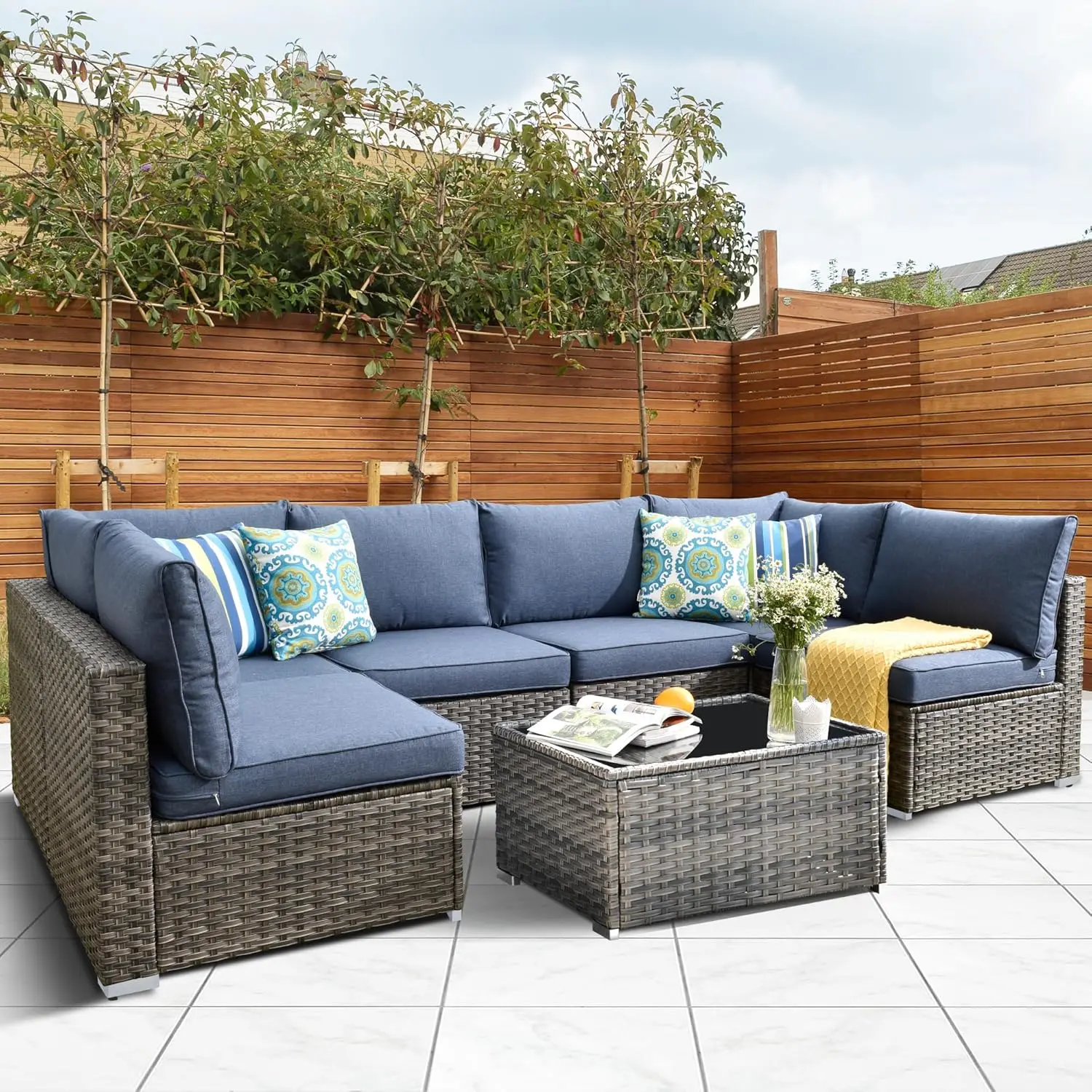 7 Piece U Shaped Modular Wicker Rattan Sofa Set All Weather Cushions for Patio Porch Deck Garden 6 Seat, Customized
7 Piece U Shaped Modular Wicker Rattan Sofa Set All Weather Cushions for Patio Porch Deck Garden 6 Seat, Customized
