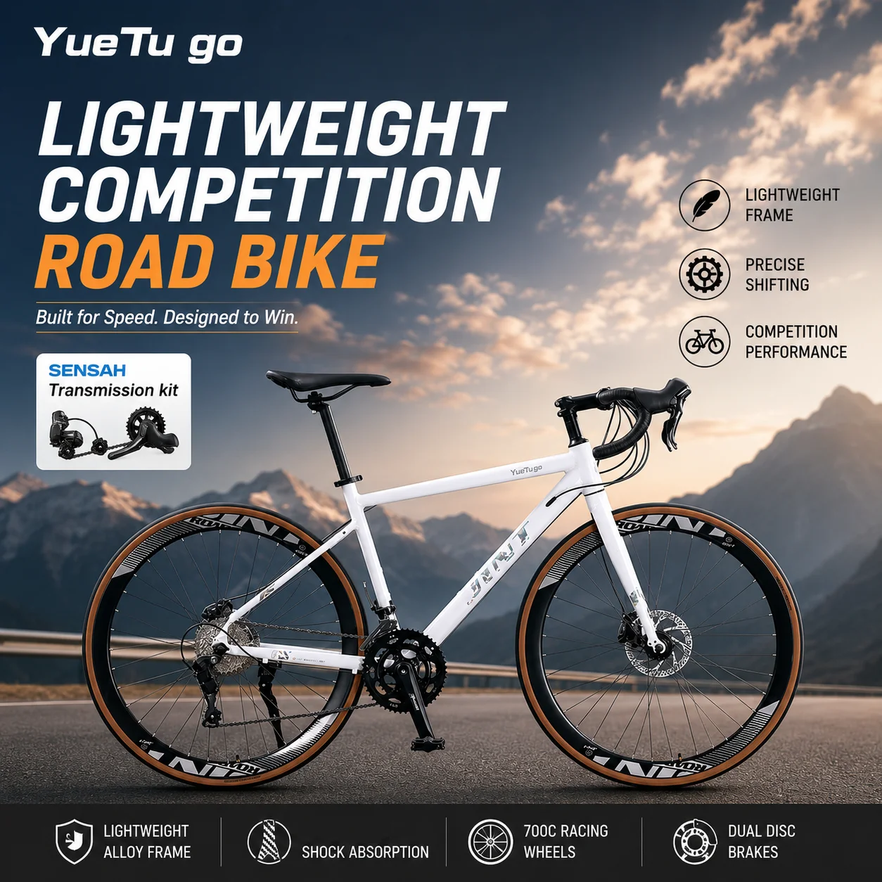 700C Aluminum Internal Cable Road Bike 18Speed SENSAH Mechanical Caliper Disc Brake Double Layer Alloy Rim Drop Bar Road Bicycle
700C Aluminum Internal Cable Road Bike 18Speed SENSAH Mechanical Caliper Disc Brake Double Layer Alloy Rim Drop Bar Road Bicycle