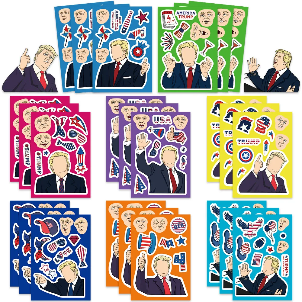 32Sheets Trump's Face Change DIY Puzzle Stickers Cartoon Face Assemble Stickers Luggage Notebook Phone Kids Boys Girls Teen Toys
32Sheets Trump's Face Change DIY Puzzle Stickers Cartoon Face Assemble Stickers Luggage Notebook Phone Kids Boys Girls Teen Toys