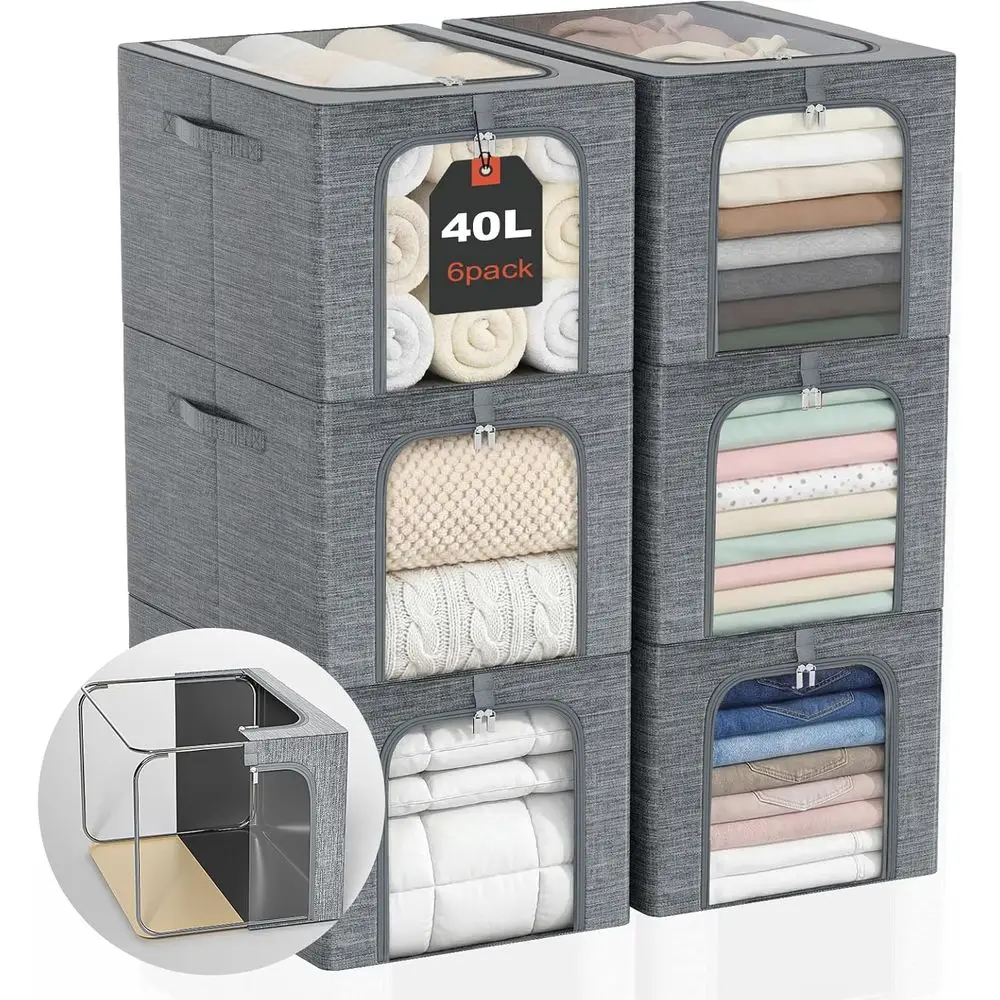 6-Pack Stackable Metal Closet Storage Bins with Lids and Clear Windows, 40L Organizer for Sweaters, Bedding, and Clothing
6-Pack Stackable Metal Closet Storage Bins with Lids and Clear Windows, 40L Organizer for Sweaters, Bedding, and Clothing