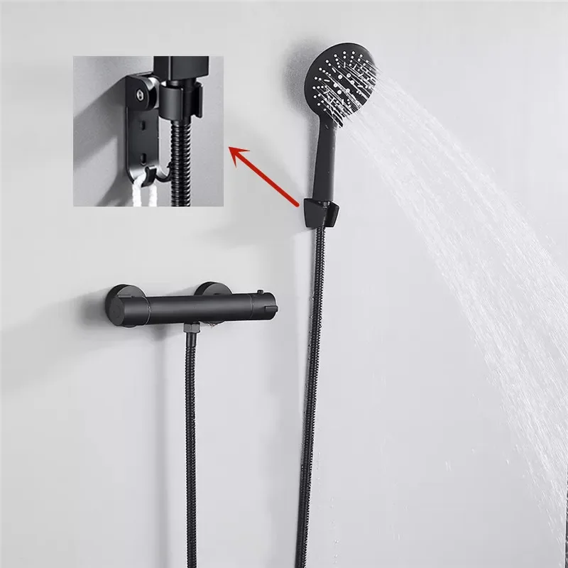 Black/Silver Thermostatic Shower Kit Wall Mounted Brass Mixer Valve with Spray-Head for Bathroom Modern Bathroom Accessories
Black/Silver Thermostatic Shower Kit Wall Mounted Brass Mixer Valve with Spray-Head for Bathroom Modern Bathroom Accessories