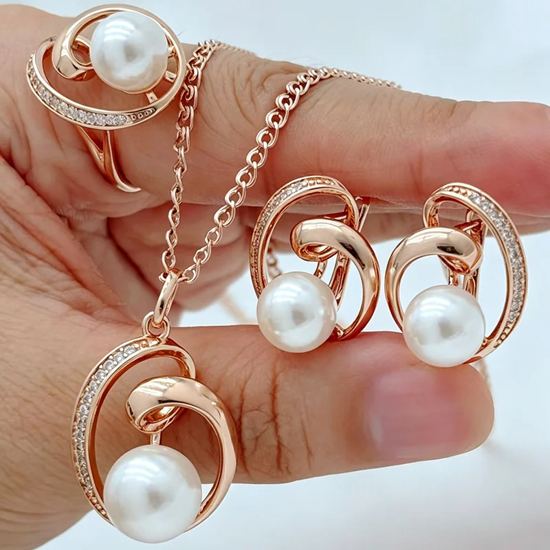 Kinel Hot 585 Rose Gold Color Bridal Wedding Jewelry Sets Geometry Pearl Ring Earrings Necklace for Women Fine Vintage Jewelry
Kinel Hot 585 Rose Gold Color Bridal Wedding Jewelry Sets Geometry Pearl Ring Earrings Necklace for Women Fine Vintage Jewelry