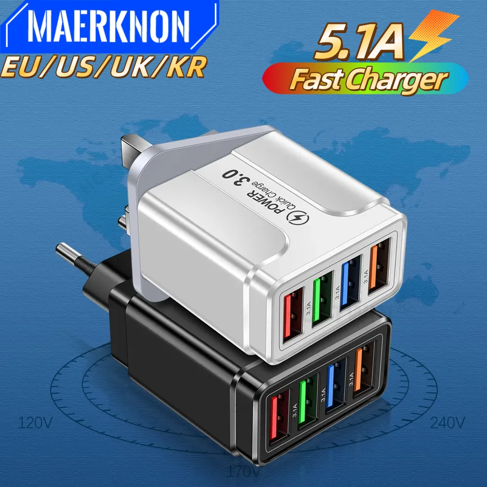 5.1A 4 USB Ports Fast Charging Charger Quick Charge 3.0 Mobile Phone Travel Charger For Xiaomi 14 15 Huawei Samsung Wall Adapter
5.1A 4 USB Ports Fast Charging Charger Quick Charge 3.0 Mobile Phone Travel Charger For Xiaomi 14 15 Huawei Samsung Wall Adapter