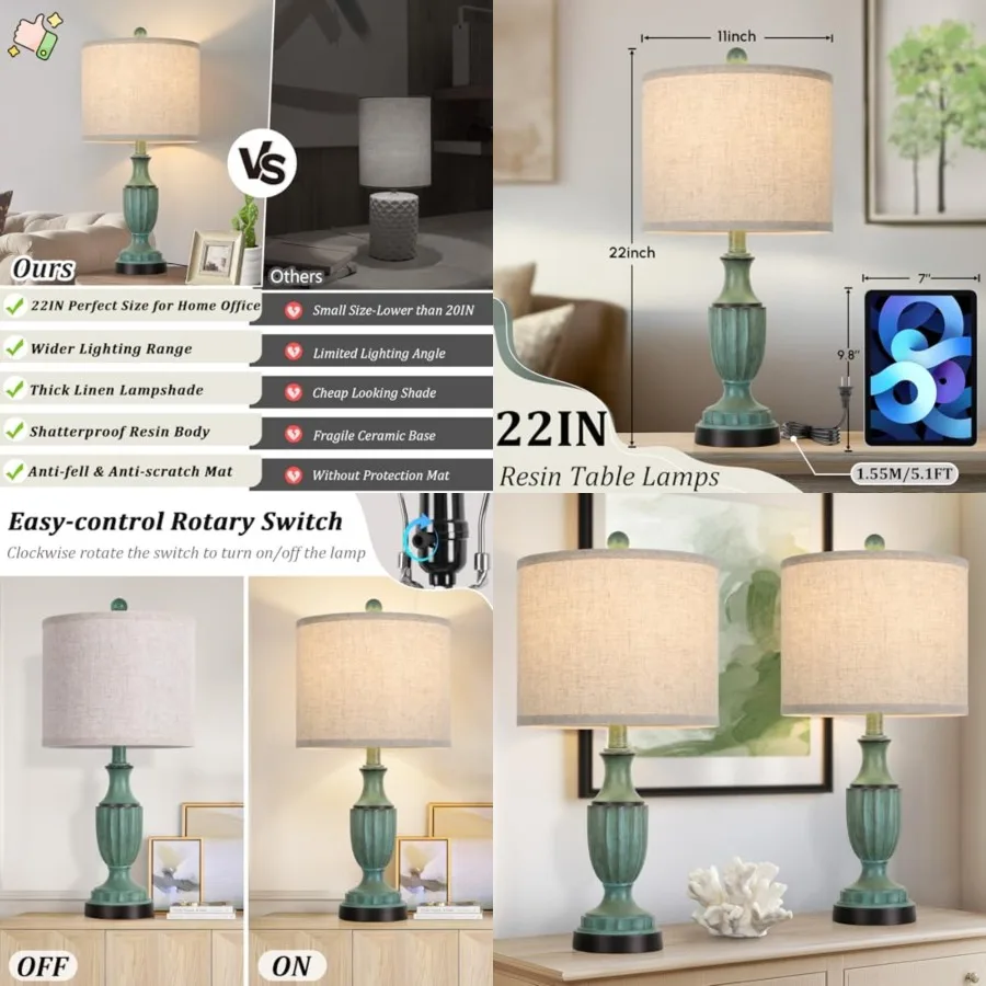 Farmhouse Living Room Table Lamps Set of 2, Rustic Vintage Table Lamps for Bedroom Nightstand, Antique Bedside Desk Lamps with
Farmhouse Living Room Table Lamps Set of 2, Rustic Vintage Table Lamps for Bedroom Nightstand, Antique Bedside Desk Lamps with
