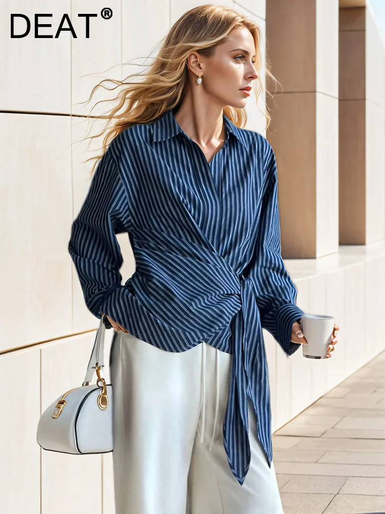DEAT Fashion Women's Shirt Lapel Loose Fit Single Braested Long Sleeve Vertical Stripes Bandage Blouse Autumn 2024 New 7AB4768
DEAT Fashion Women's Shirt Lapel Loose Fit Single Braested Long Sleeve Vertical Stripes Bandage Blouse Autumn 2024 New 7AB4768