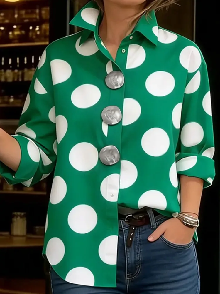 Yeezzi Women's French Style Contrast Color Polka Dot Lapel Blouses Long Sleeves Loose Pin Button Decor Casual Commute Shirts
Yeezzi Women's French Style Contrast Color Polka Dot Lapel Blouses Long Sleeves Loose Pin Button Decor Casual Commute Shirts