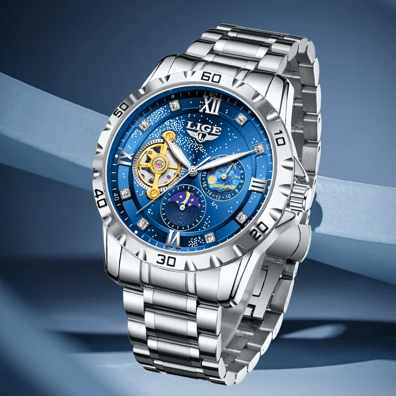 LIGE Business Luxury Man Watch 24-Hour Moon Phase Automatic Movement Clock Fashion Waterproof Classic Mechanical Watches for Men
LIGE Business Luxury Man Watch 24-Hour Moon Phase Automatic Movement Clock Fashion Waterproof Classic Mechanical Watches for Men