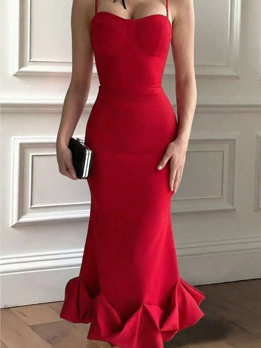 Red Solid Color Elegant Backless Ruffle Mermaid Dress For Party Prom Valentine
Red Solid Color Elegant Backless Ruffle Mermaid Dress For Party Prom Valentine