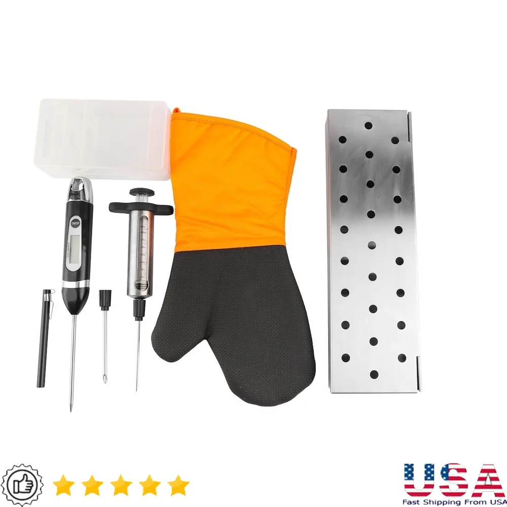 Stainless Steel Smoker Box Grilling Set with Marinade Injector Thermometer Heat Resistant Glove BBQ Accessories Gift Idea
Stainless Steel Smoker Box Grilling Set with Marinade Injector Thermometer Heat Resistant Glove BBQ Accessories Gift Idea