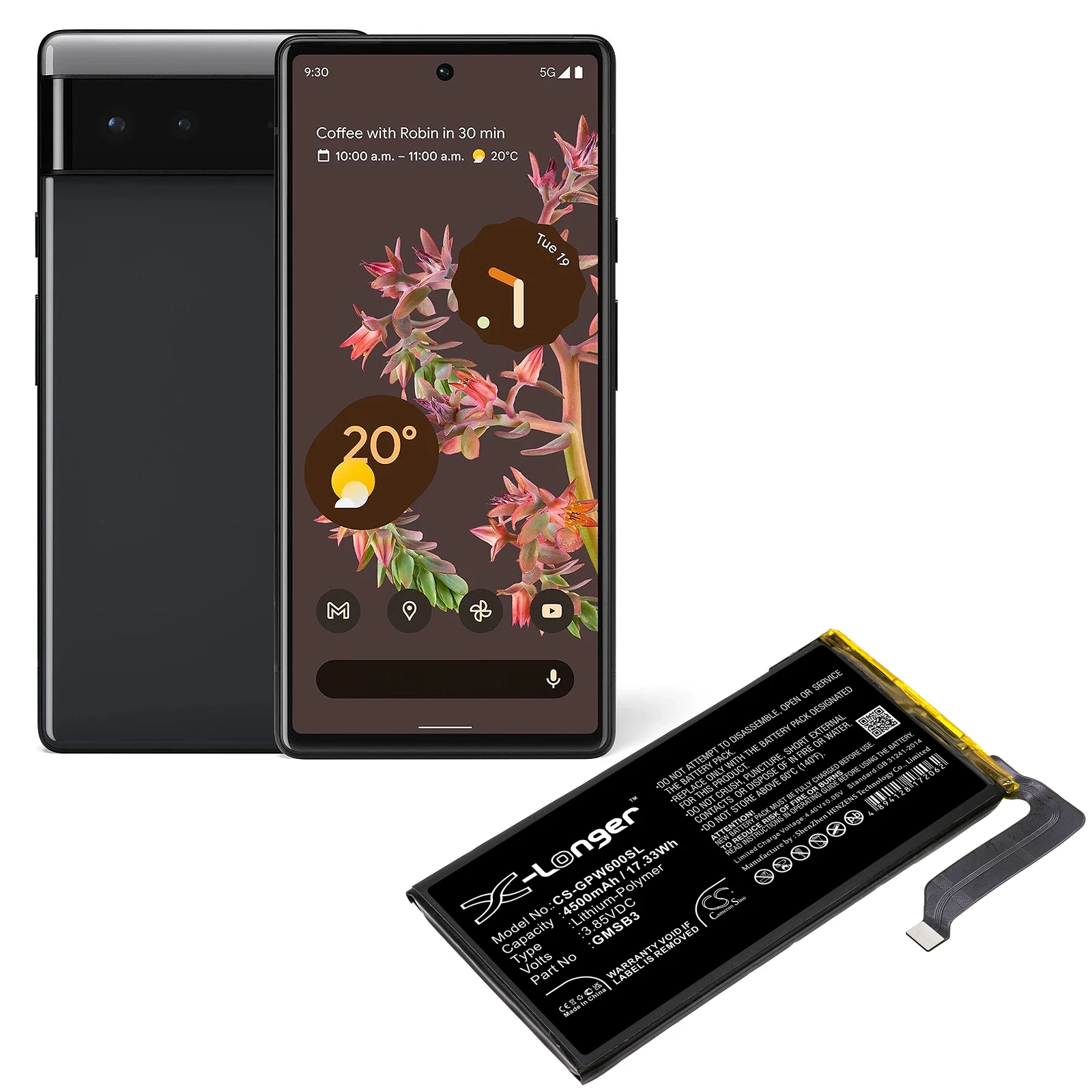 Cameron Sino 3.85V 4500mAh Mobile, SmartPhone Battery GMSB3 for Google Pixel 6, GR1YH, G9S9B, GB7N6 +TOOLS
Cameron Sino 3.85V 4500mAh Mobile, SmartPhone Battery GMSB3 for Google Pixel 6, GR1YH, G9S9B, GB7N6 +TOOLS