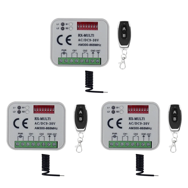 3X Remote Control Switch Receiver 300-868Mhz Receiver Universal AC/DC 9-30V For Garage Door Control Garage Switch-AC47
3X Remote Control Switch Receiver 300-868Mhz Receiver Universal AC/DC 9-30V For Garage Door Control Garage Switch-AC47