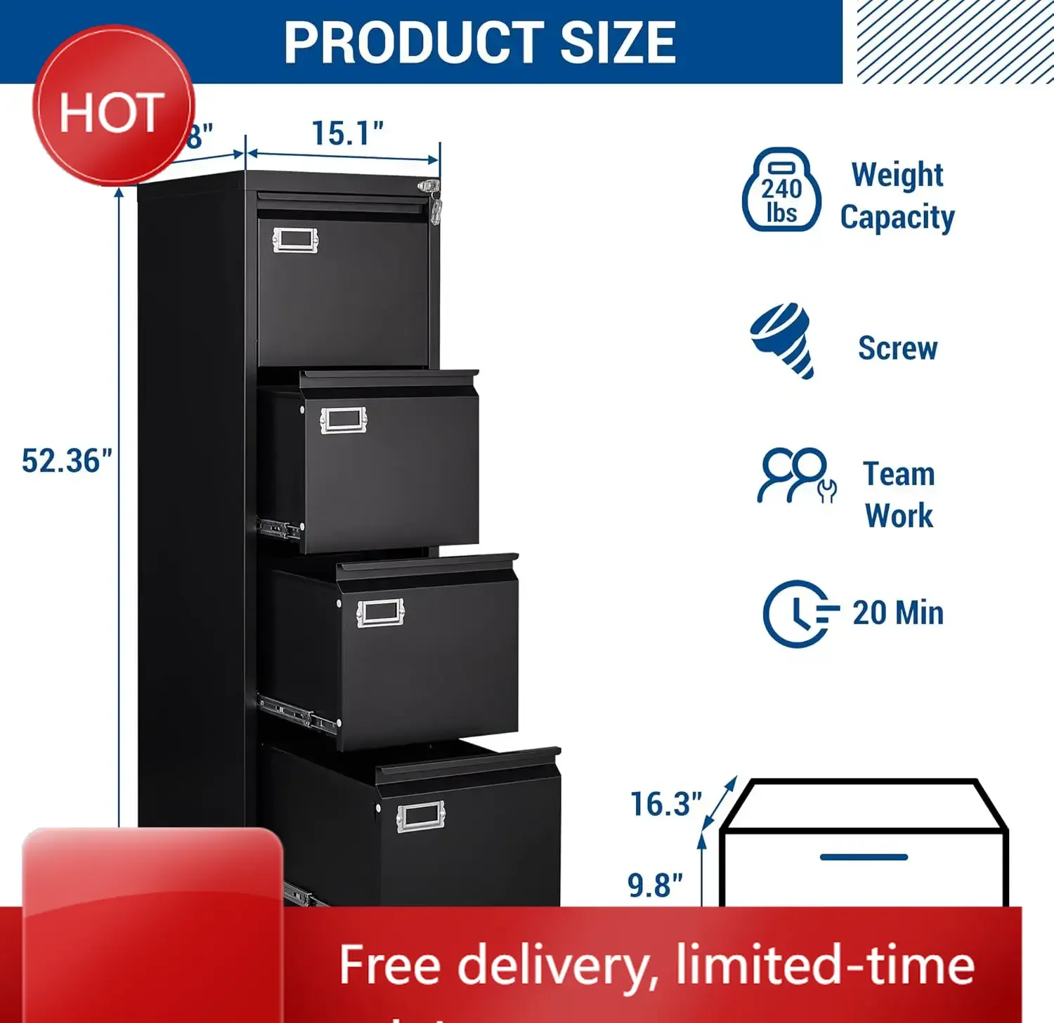 Металлический шкаф для документов с 4 выдвижными ящиками, глубина 17,8 дюймов, с замком, черный
Металлический шкаф для документов с 4 выдвижными ящиками, глубина 17,8 дюймов, с замком, черный