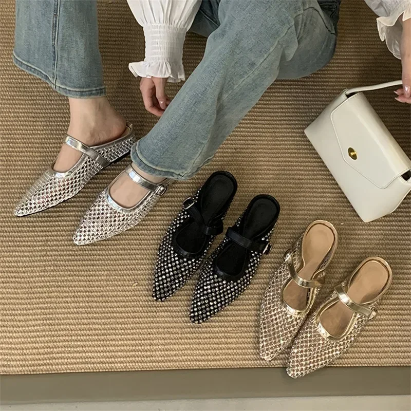 CRYSTAL Mesh Hollow Out Buckle Strap Mules Slippers Women Elegant Fashion Pointed Toe Square Low Heels Shoes
CRYSTAL Mesh Hollow Out Buckle Strap Mules Slippers Women Elegant Fashion Pointed Toe Square Low Heels Shoes