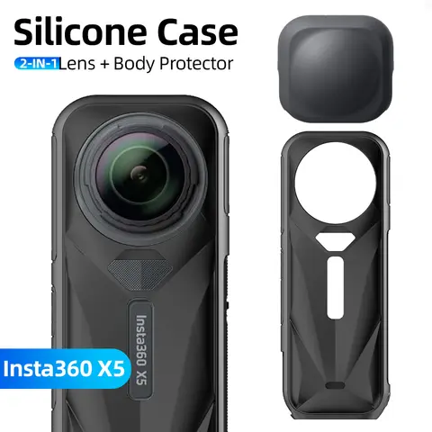 ฝาครอบเลนส์ 2-IN-1 + เคสซิลิโคนสําหรับ Insta360 X5, ฝาครอบป้องกันเลนส์ & เคสป้องกันตัวกล้อง Insta 360 (ชุดอุปกรณ์เสริม)