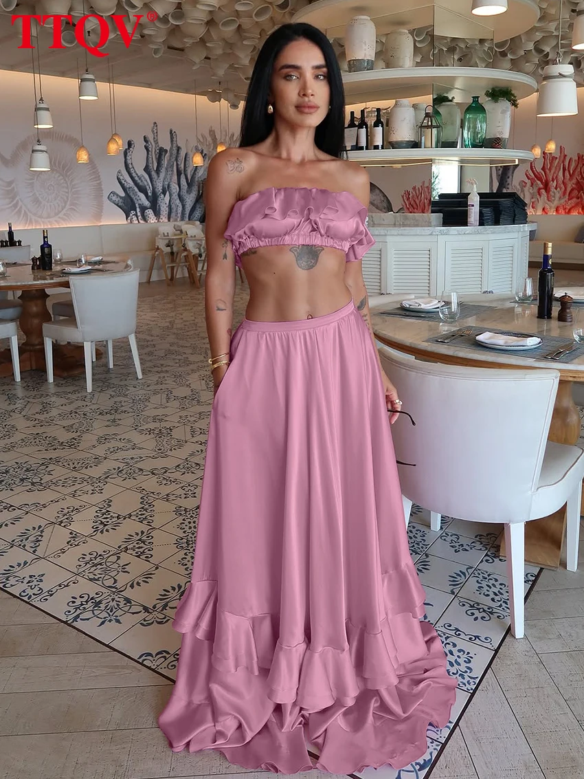 TTQV Fashion Loose Pink Satin Women's Two Pieces Set 2026 Elegant Sleeveless Tube Top With High Waist Maxi Skirt Set Female
TTQV Fashion Loose Pink Satin Women's Two Pieces Set 2026 Elegant Sleeveless Tube Top With High Waist Maxi Skirt Set Female