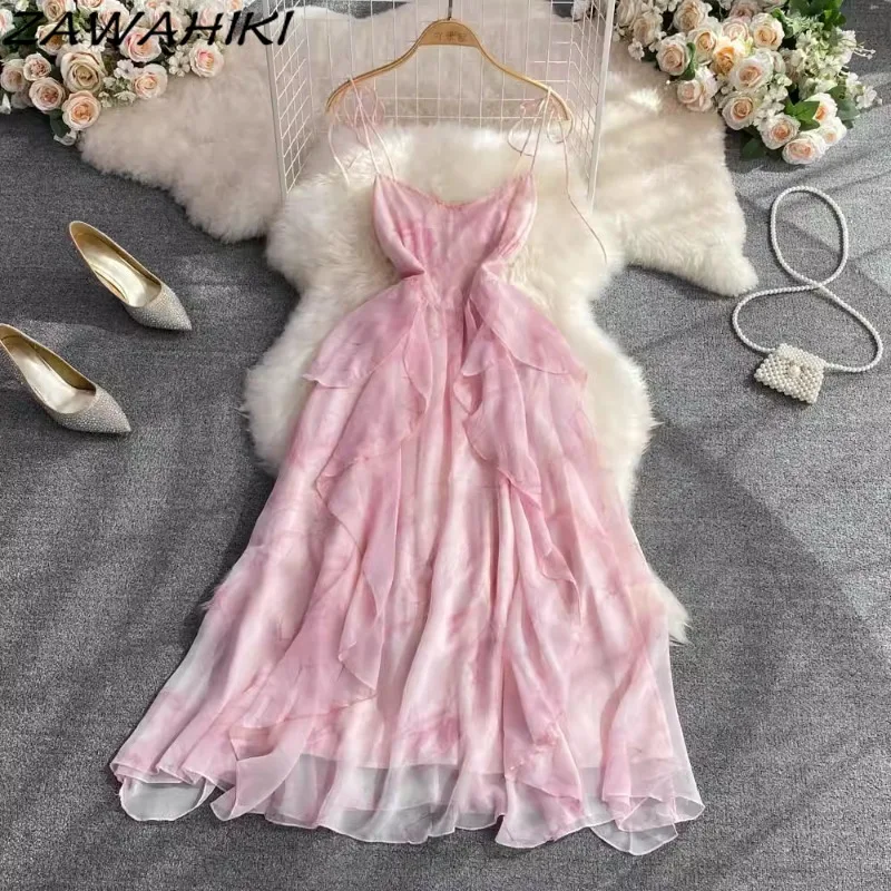 Floral Pink Camisole Dresses for Female Ruffles Patchwork Ropa Mujer Slim Waist Fashion Women's Dress Sweet Temperament Vestidos
Floral Pink Camisole Dresses for Female Ruffles Patchwork Ropa Mujer Slim Waist Fashion Women's Dress Sweet Temperament Vestidos