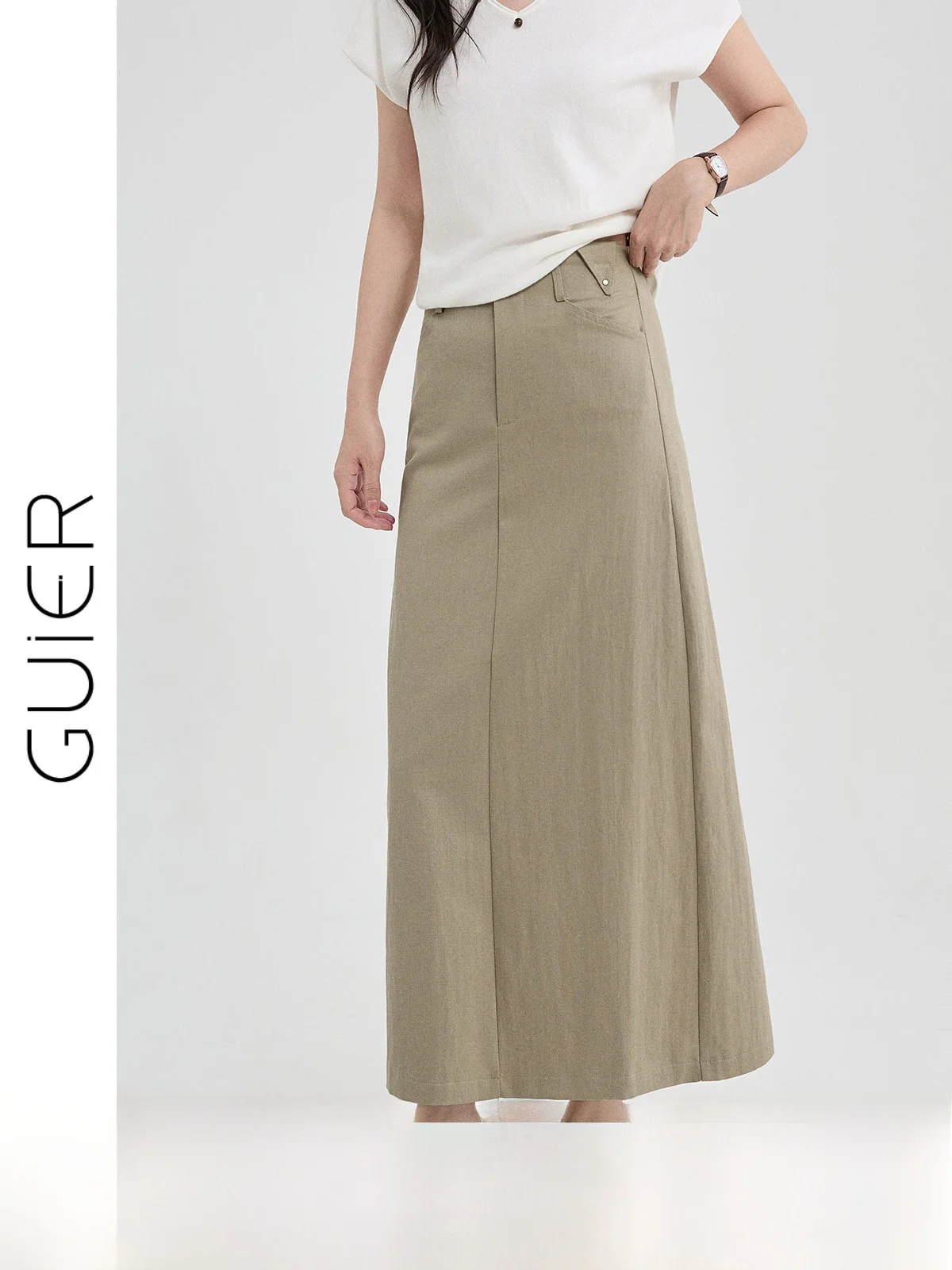 Kaki Color A-Line Skirt Women's High Waist Slimming Elegant Split Long Skirt Summer 2026 New Style Guier Brand
Kaki Color A-Line Skirt Women's High Waist Slimming Elegant Split Long Skirt Summer 2026 New Style Guier Brand
