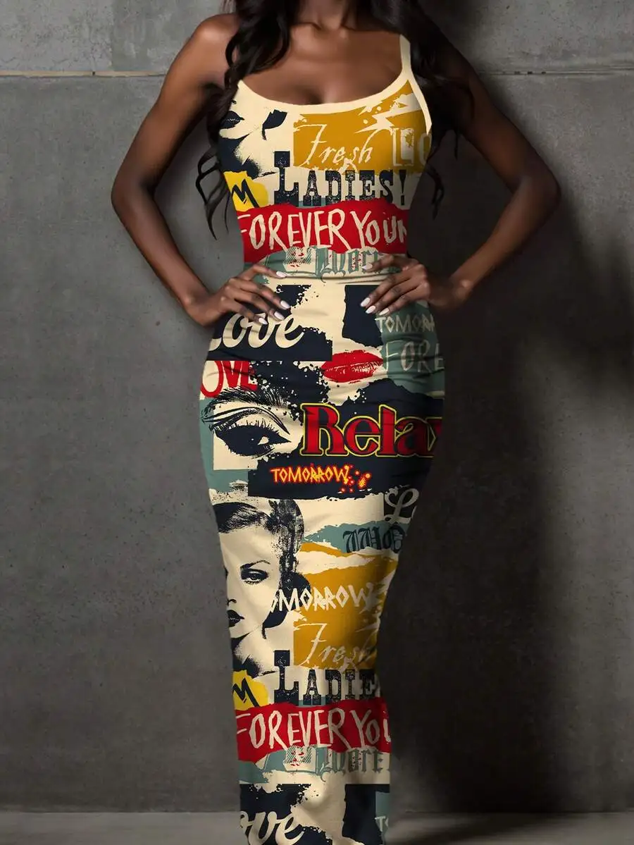 Vintage Poster Print Sleeveless Casual Maxi Dress For Music Festival
Vintage Poster Print Sleeveless Casual Maxi Dress For Music Festival