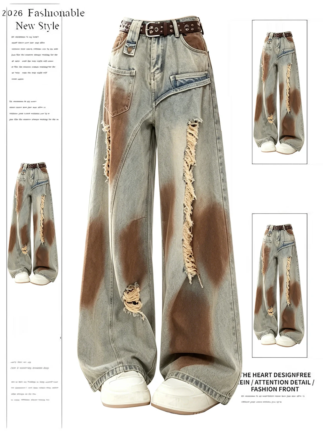 Retro American High Street Pleated Hole Denim Jeans Women's Wasteland Style Summer New Loose Slim Wide Leg Trendy Pants
Retro American High Street Pleated Hole Denim Jeans Women's Wasteland Style Summer New Loose Slim Wide Leg Trendy Pants