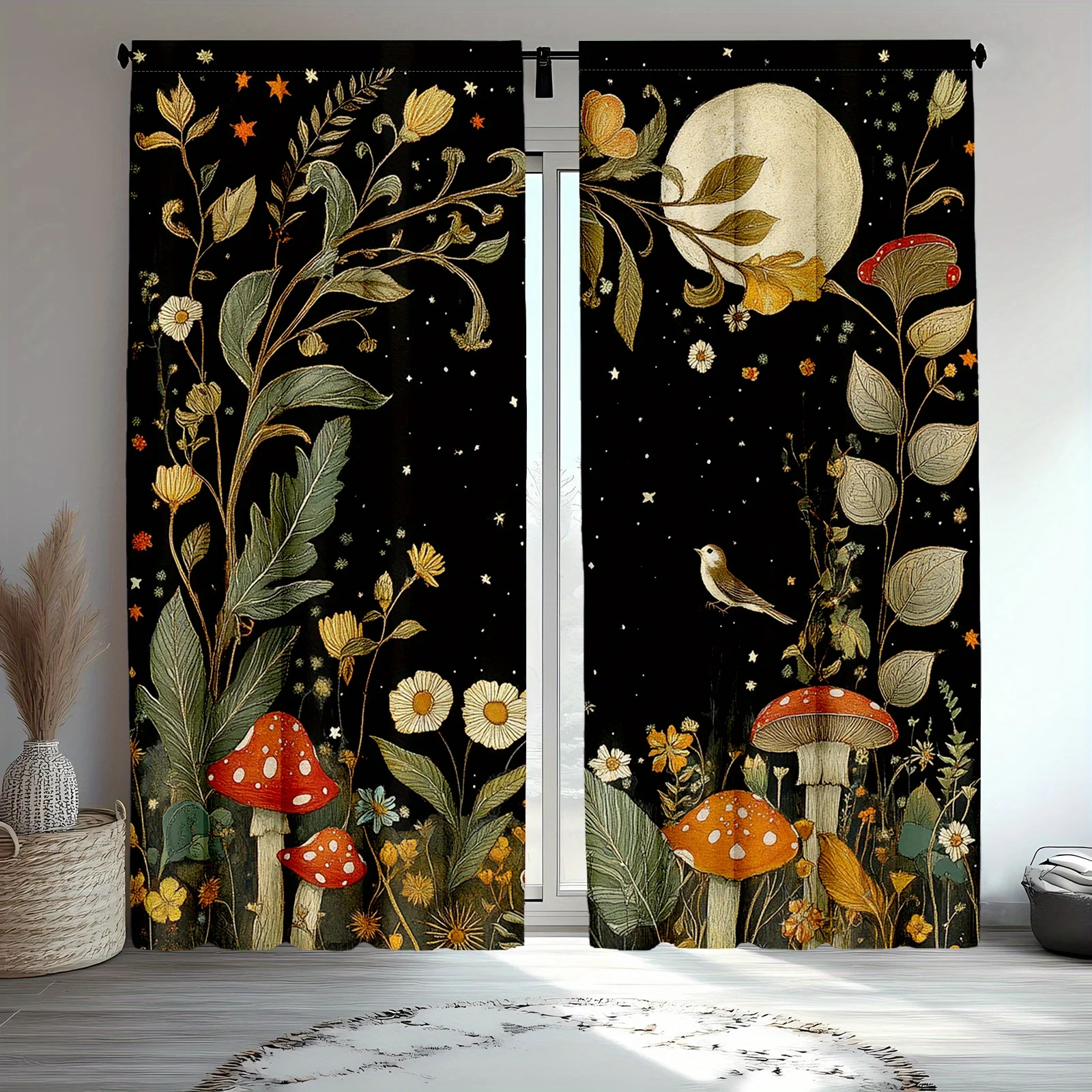 2pcs Mushroom Curtains, Black Night Boho Hippie Moon & Star Botanical Home Decor
2pcs Mushroom Curtains, Black Night Boho Hippie Moon & Star Botanical Home Decor