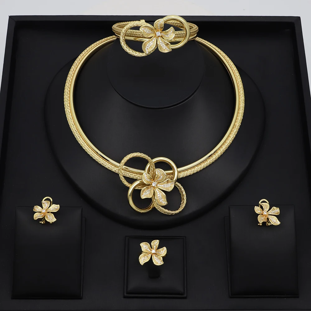 Dubai Flower Shape Women's Jewelry Set - Luxury Design Cubic Zircon Flower Pendant Necklace Earrings Bracelet Ring Party Gift
Dubai Flower Shape Women's Jewelry Set - Luxury Design Cubic Zircon Flower Pendant Necklace Earrings Bracelet Ring Party Gift