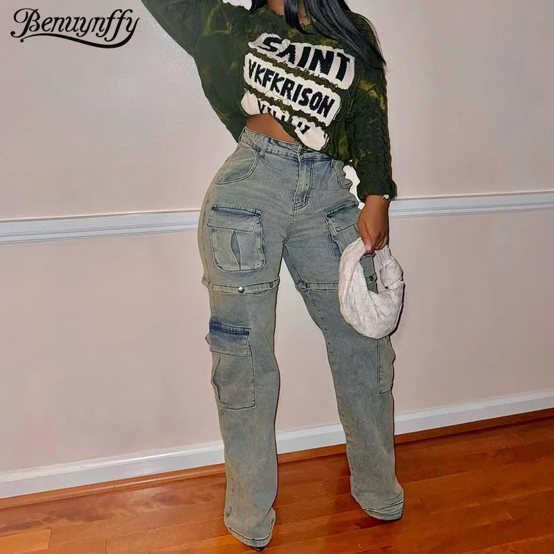 Benuynffy Women's Multi-pocket Cargo Jeans With Removable Buttons American Retro Fashion Streetwear High-waisted Straight Pants
Benuynffy Women's Multi-pocket Cargo Jeans With Removable Buttons American Retro Fashion Streetwear High-waisted Straight Pants